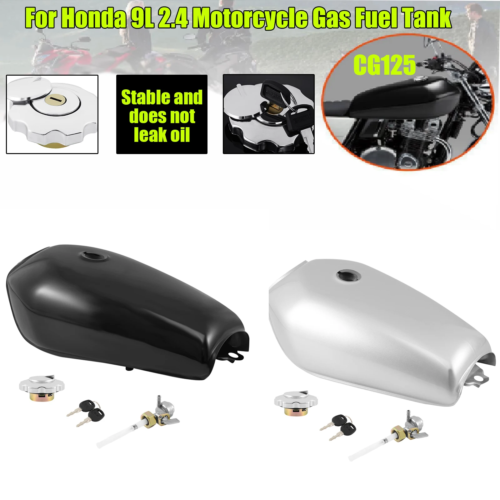 

Honhill 9L 2.4L Cafe Racer Gas Fuel Tank Motorcycle Oil Box With Cap Racer Fuel Container For Honda CG125 Motorctcle Parts