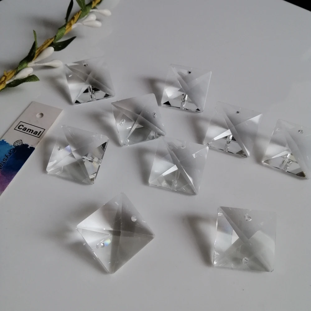 

Camal 20 шт. 18 мм x 18 мм прозрачный квадратный хрустальный кулон призмы стеклянные бусины 2 отверстия детали освещения лампы подвесная люстра Ловец солнца