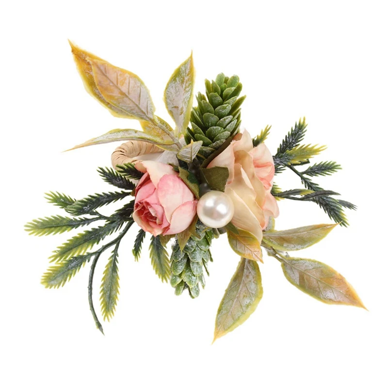 

Best Double Rose Napkin Rings Set Of 12, Pink Flower Napkin Rings With Berries And Green Leaves Handmade Napkin Ring Holders