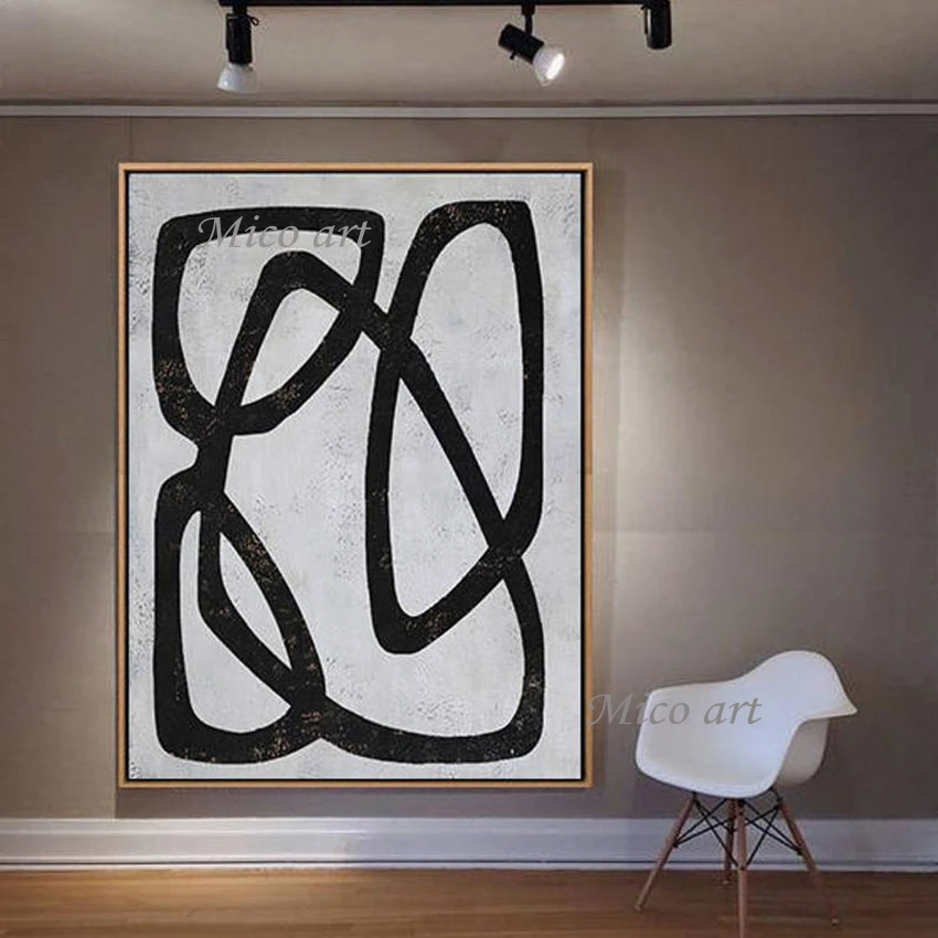 

Black Line Texture Art Picture Thick Acrylic Abstract Canvas Hand-painted Oil Painting For Living Room Decor Wall Unframed