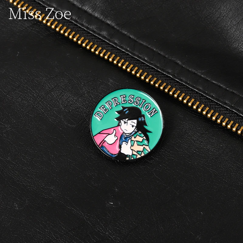 

Kimetsu Yaiba Against Depression Boy Enamel Pin Badge Psychology And Health Badges Lapel Pins Anime Brooch Backpack Jewelry Gift