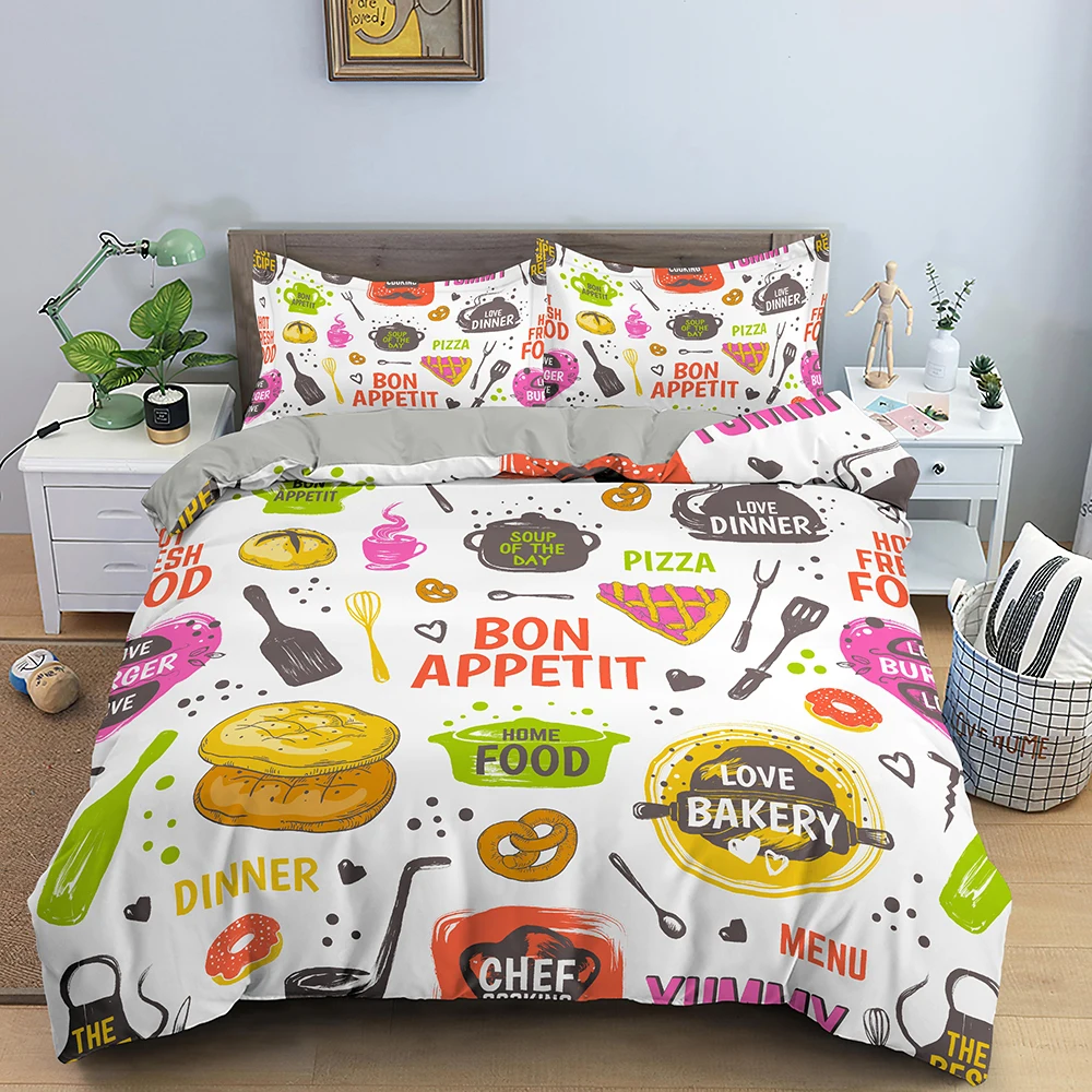 

Modern Home Food Duvet Cover Kids Cartoon Hamburger Bedding Set 2/3pcs 135x200 Single Size Quilt Cover Pillowcase Bedroom Decor