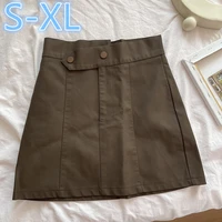 women pu a line mini skirt autumn 2021 female sexy vintage design sense pu leather short skirt high waist thin package hip skirt
