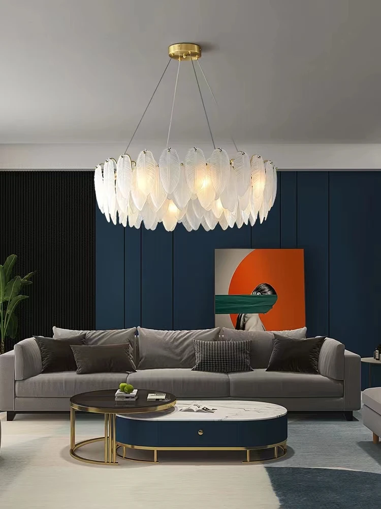 

Nordic modern art crystal creative feather glass chandelier dining room living room bedroom ceiling crystal chandelier