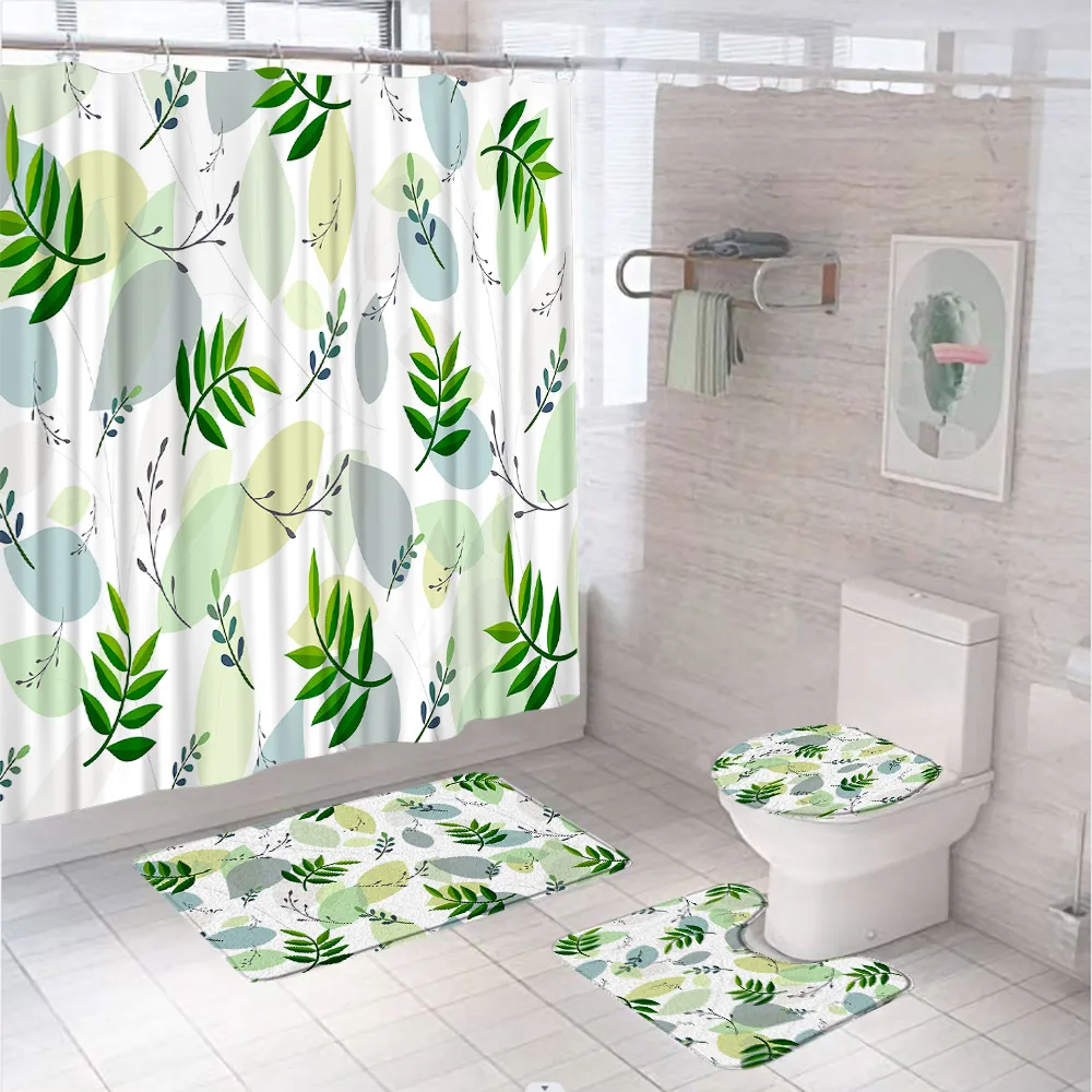 

Абстрактные листья набор занавесок для душа в современном богемном стиле с геометрическим рисунком Растений Декор для ванной Противоскользящий коврик для ванной Крышка для туалета ковер