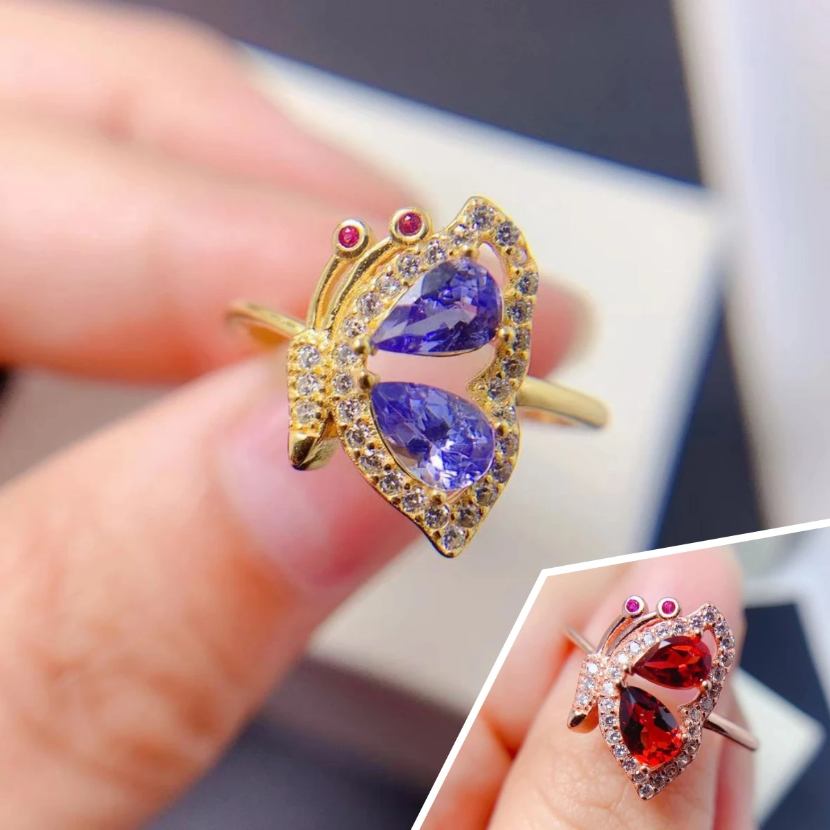 

Женское кольцо с бабочкой FS, кольцо из серебра 925 пробы с натуральным танзанитом, гранатом, аквамарином, изящное свадебное Ювелирное Украшен...