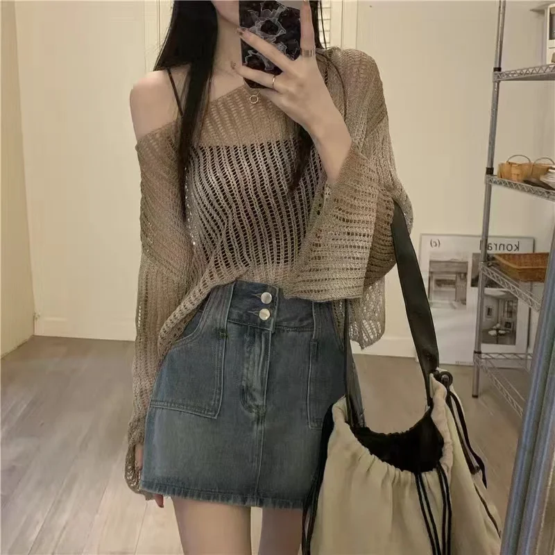 Пуловеры женские пикантные свободные для отдыха Модные Пустые простые дышащие