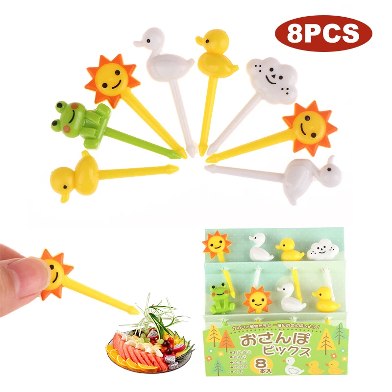 

8pcs/pack Animal Farm Fruit Fork Mini Cartoon Children Snack Cake Dessert Food Fruit Pick Toothpick Bento Lunches Party Decor