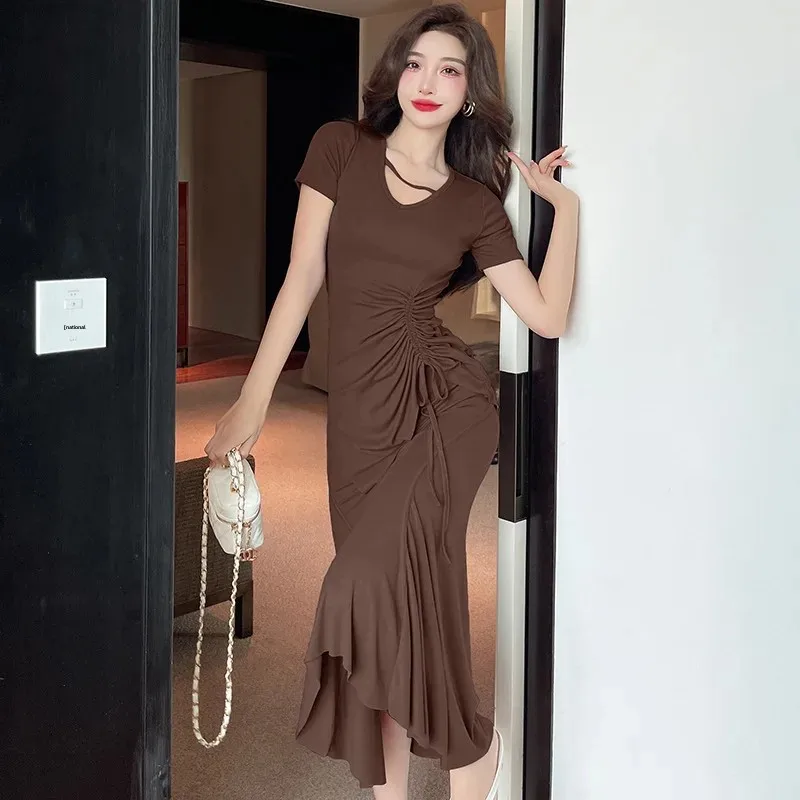 Женский костюм с юбкой рыбий хвост Повседневная Приталенная футболка в