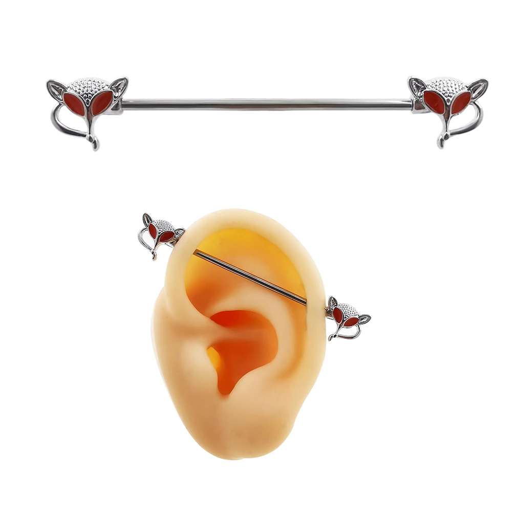 

JHJT 14G Surgical Steel Industrial Barbell Ring Women Men Fox Straight Cartilage Earring Helix Unisex Ear Body Piercing Jewelry