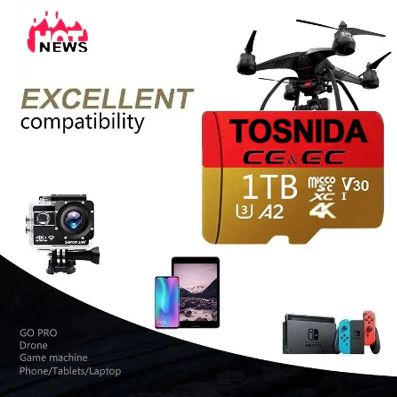 

Original 128GB Flash Card Memory SD Card 256GB 512GB 1TB SD Card SD/TF Card 4K TF Memory Card + Card Reader for phone/computer