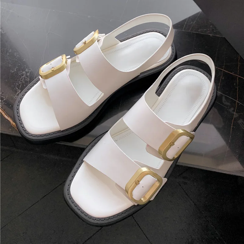 

Lady Leather Sandals 2022 Spring Summer Genuine Leather Shoes Women Muffin Slipper Streetwear Slides S4207