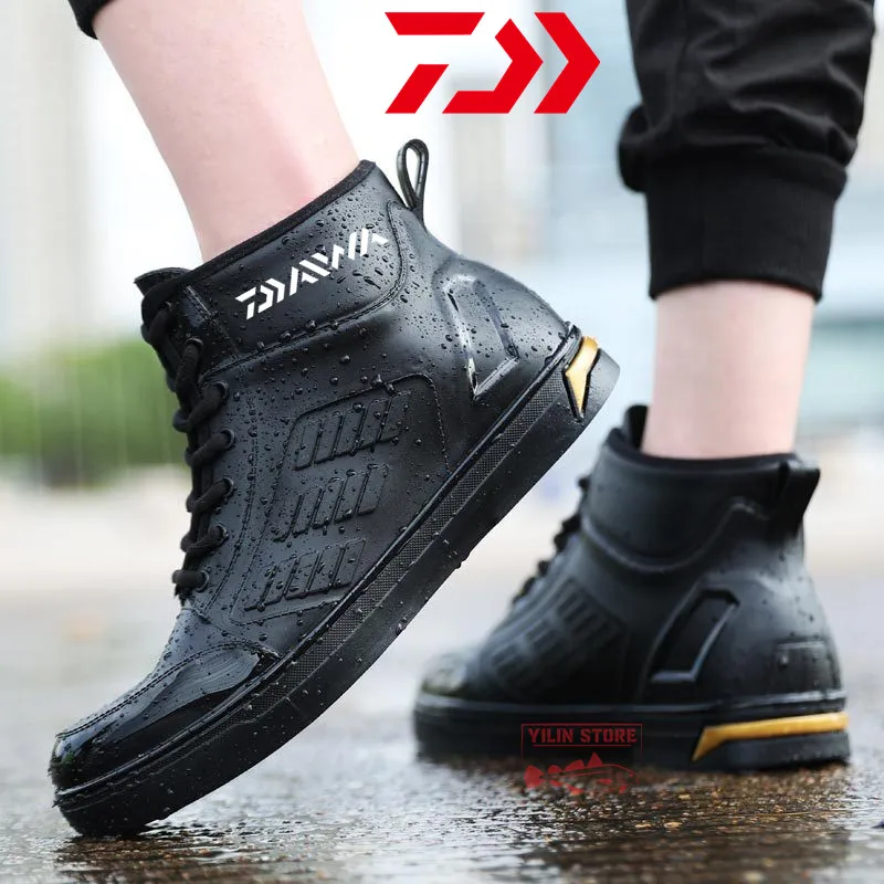 

2023 Daiwa New Men's High-top Outdoor Non-slip Fishing Shoes Hiking Shoes Shaxi Rain Boots Durable Waterproof Rubber Work Shoes