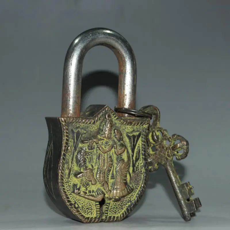 Exquisite Antique Pure Copper Key Box Door Padlock