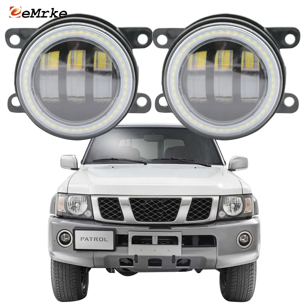 2-PCS Led Angel Eye DRL Halo for Nissan Safari Patrol Y61 Facelift 2005-2010 LED Fog Lights 2-Color Lens Daytime Running Light