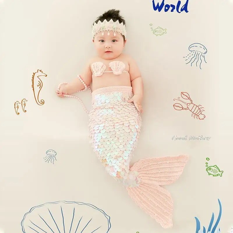 100 days to take the mermaid baby clothes one year baby photography clothing studio photo props