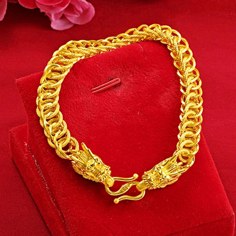 

Men's Bracelet Mesh Desigh 18k Yellow Gold Filled Hip Hop Dragon Head Wrist Chain Link Men Jewelry 21cm Long