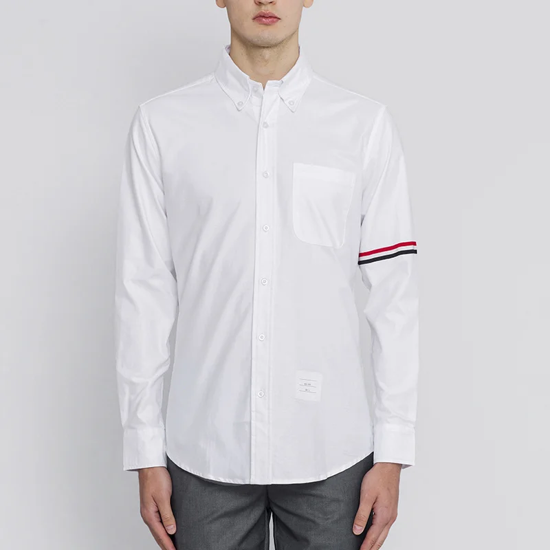 

Мужская рубашка THOM TB, белая Модная брендовая полосатая рубашка с длинными рукавами, Повседневная рубашка из тонкого хлопка Оксфорд