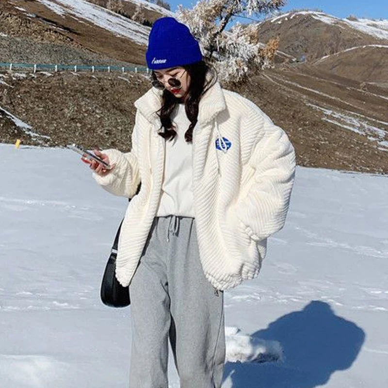 Korean Fashion Faux Rabbit Fur Coat Winter Jacket for Women 2022 Lady Thicken Warm Loose Coat Outwear