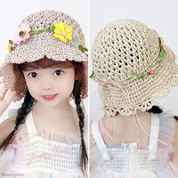 holiday summer beach sun hat girls flowers straw caps children kids floral bucket hats travel chapeau lovely breathable panama