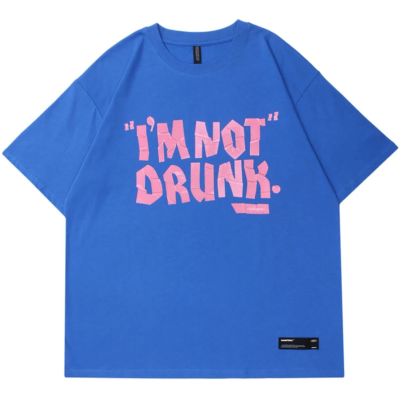 

Women Cotton O-neck Loose Top Male Oversize T Shirts Mens I'm Not Drunk Print T Shirt 2022 Summer Unisex Short Sleeve t shirts