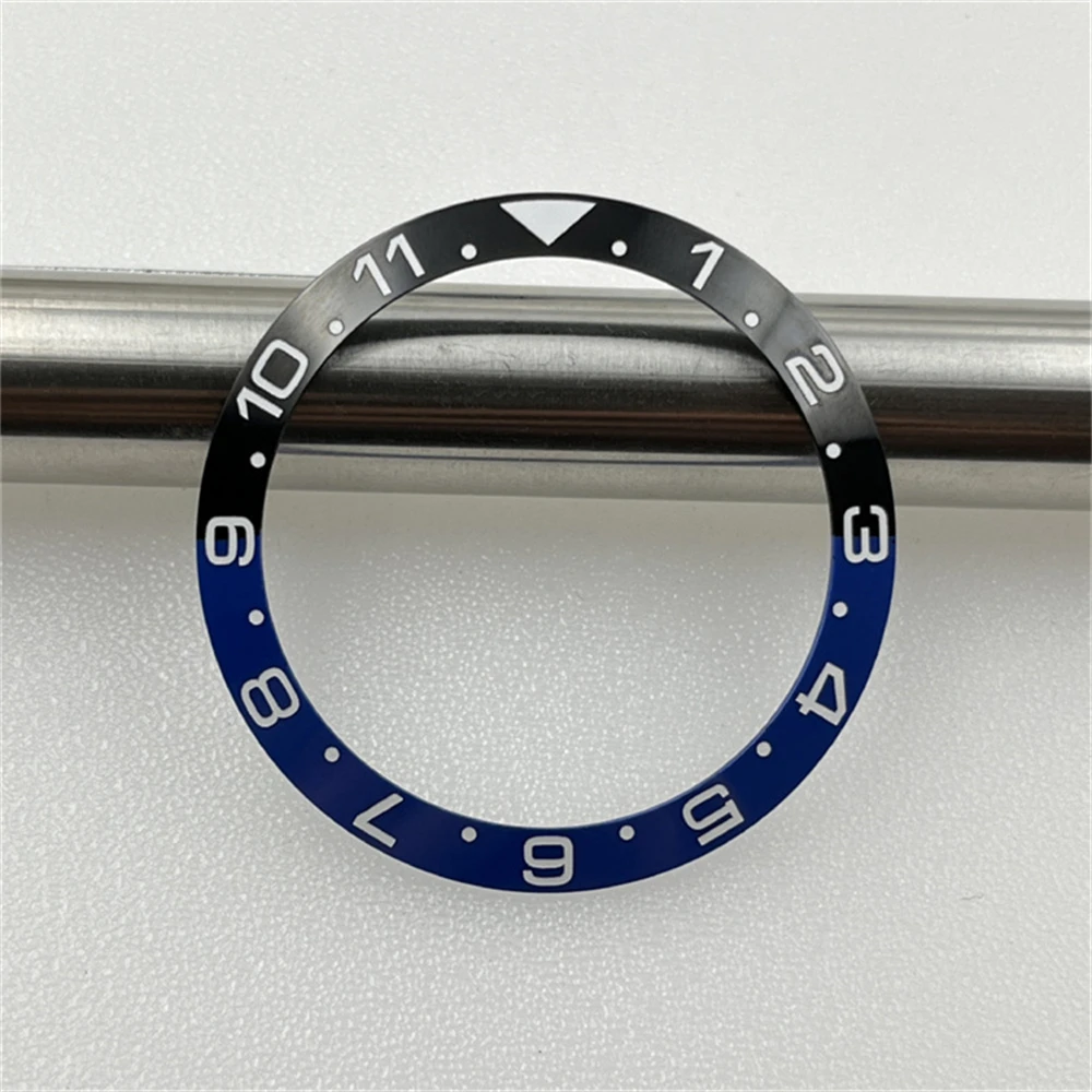 38MM GMT Ceramic Bezel Mechanical Diving Watch Chronograph Ring Mouth No Luminous Black Blue Watch Bezel Replacement Parts