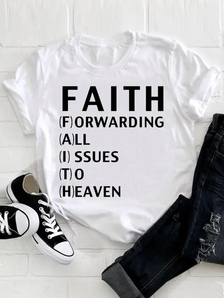 

Женский топ с коротким рукавом и надписью Faith, милая модная футболка, одежда, повседневная Летняя женская одежда, футболка с принтом женской ...