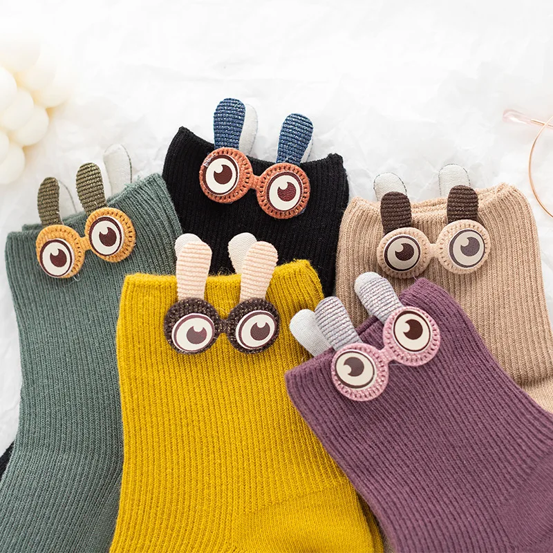 5 Pairs  Spring Summer Autumn New Socks Whom Fasten Lovely Big Eyes Cartoon Socks