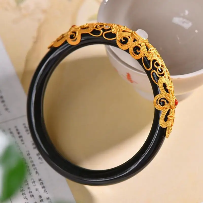 

925 Sterling Silver Hetian Jade Bangles Women Fine Jewelry Genuine Chinese Nephrite Blue And White Jades Ancient Silver Bangle