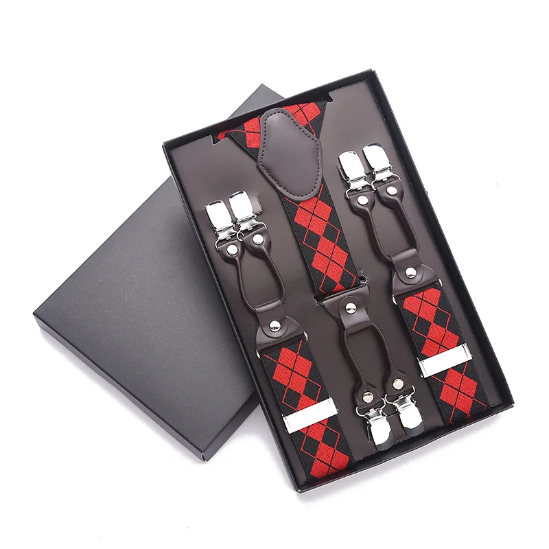 

New Man's Suspenders 6 Clips Leather Braces Casual Suspensorios Trousers Strap 3.5*120cm Gift For Dad High Quality Tirantes