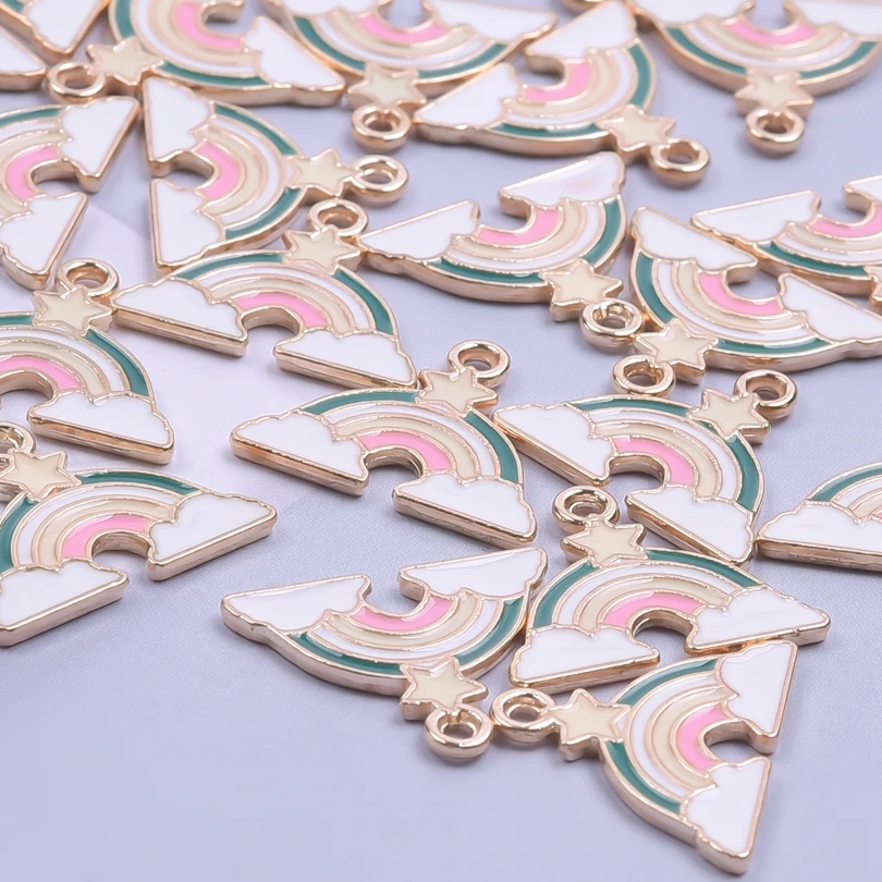 

10Pcs Mixed Cute Rainbow Enamel Charm Star Clound Pendants DIY Jewelry Making Craft Necklace/Keychain For Kids Gifts Accessories