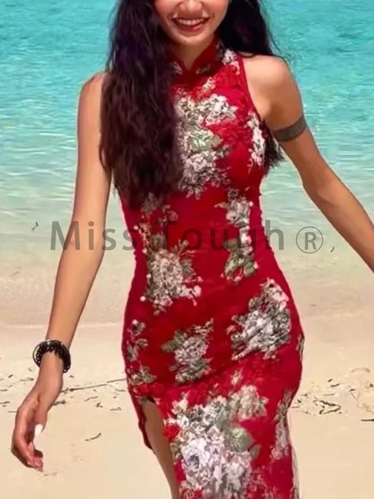 Винтажное приталенное платье в китайском стиле женское летнее пикантное