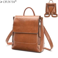 CFUN YA  Luxury Genuine Leather Backpack For Women Teen Girls Square Schoolbag Brown Travel College Daypack Bookbag Causal Bag
