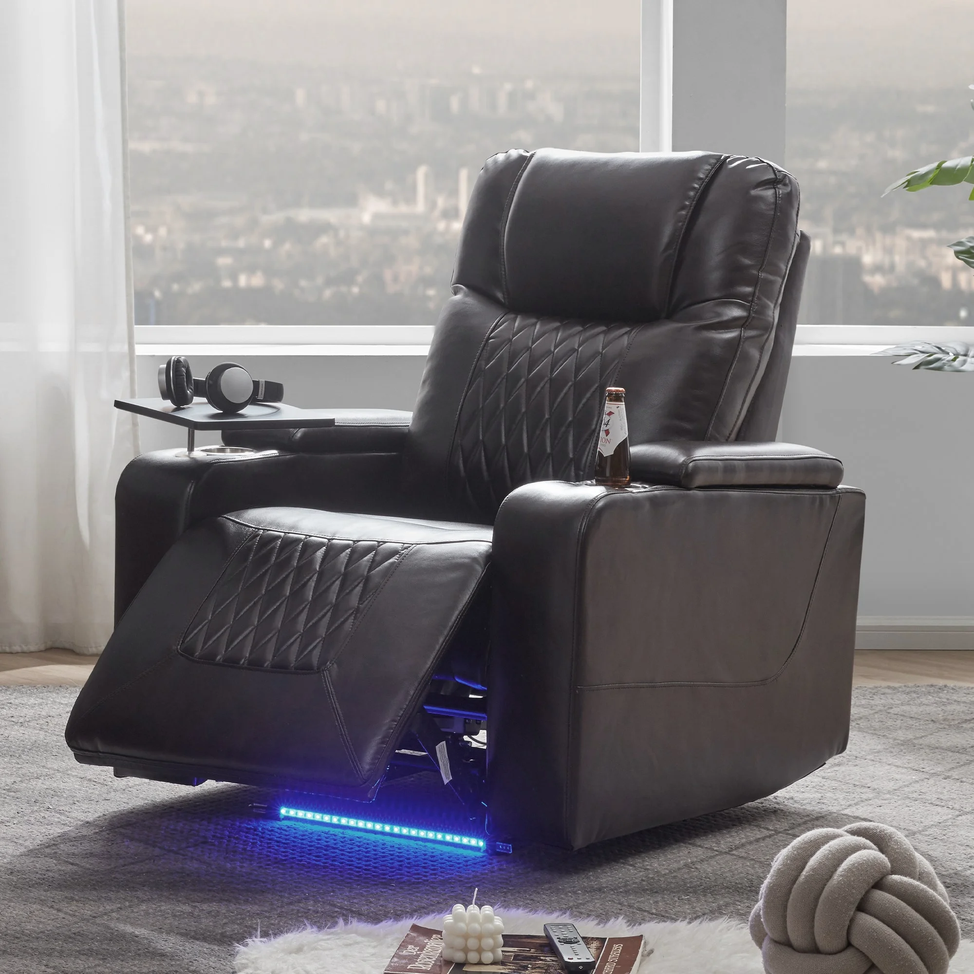 

Furniture Power Motion Recliner with USB Charging Port and Hidden Arm Storage 2 Convenient Cup Holders design