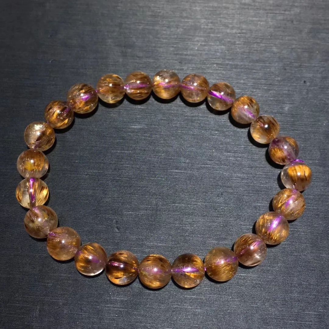 

7mm Natural Purple Gold Rutilated Quartz Bracelet For Woman Lady Man Luck Gift Wealth Crystal Energy Beads Strands Jewelry AAAAA