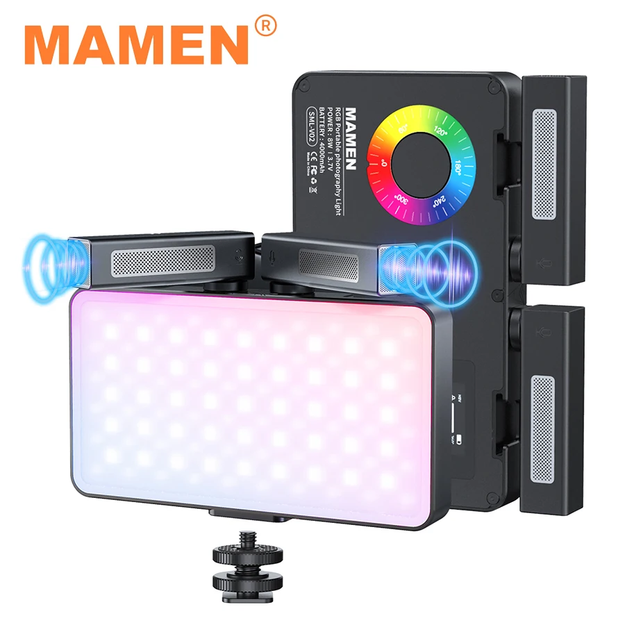 MAMEN Stereo Recording Microphone LED Lamp RGB Camera Lights with 4000mAhBattery for Live Streaming YouTube Photo Video Lighting enlarge