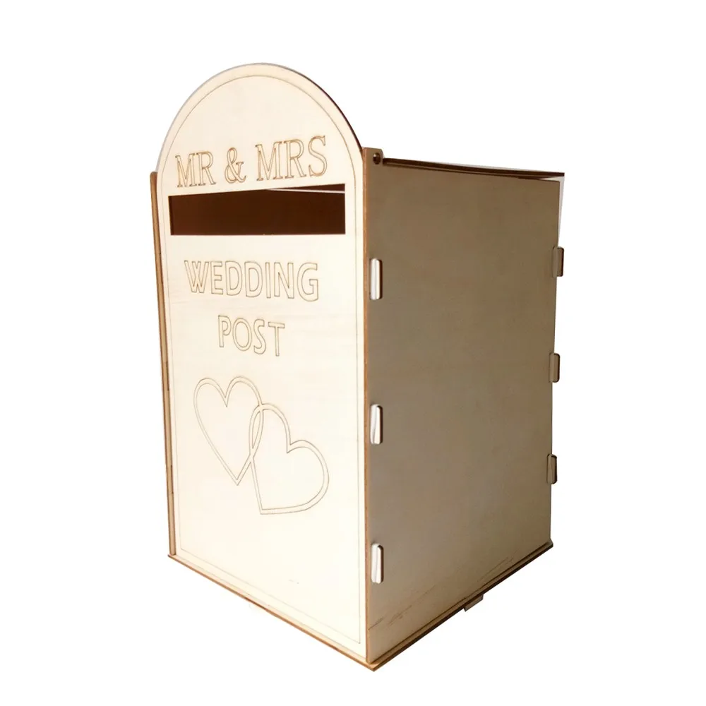 

DIY Wooden Wedding Posting box with lock country Hollow gift card for wedding anniversary party