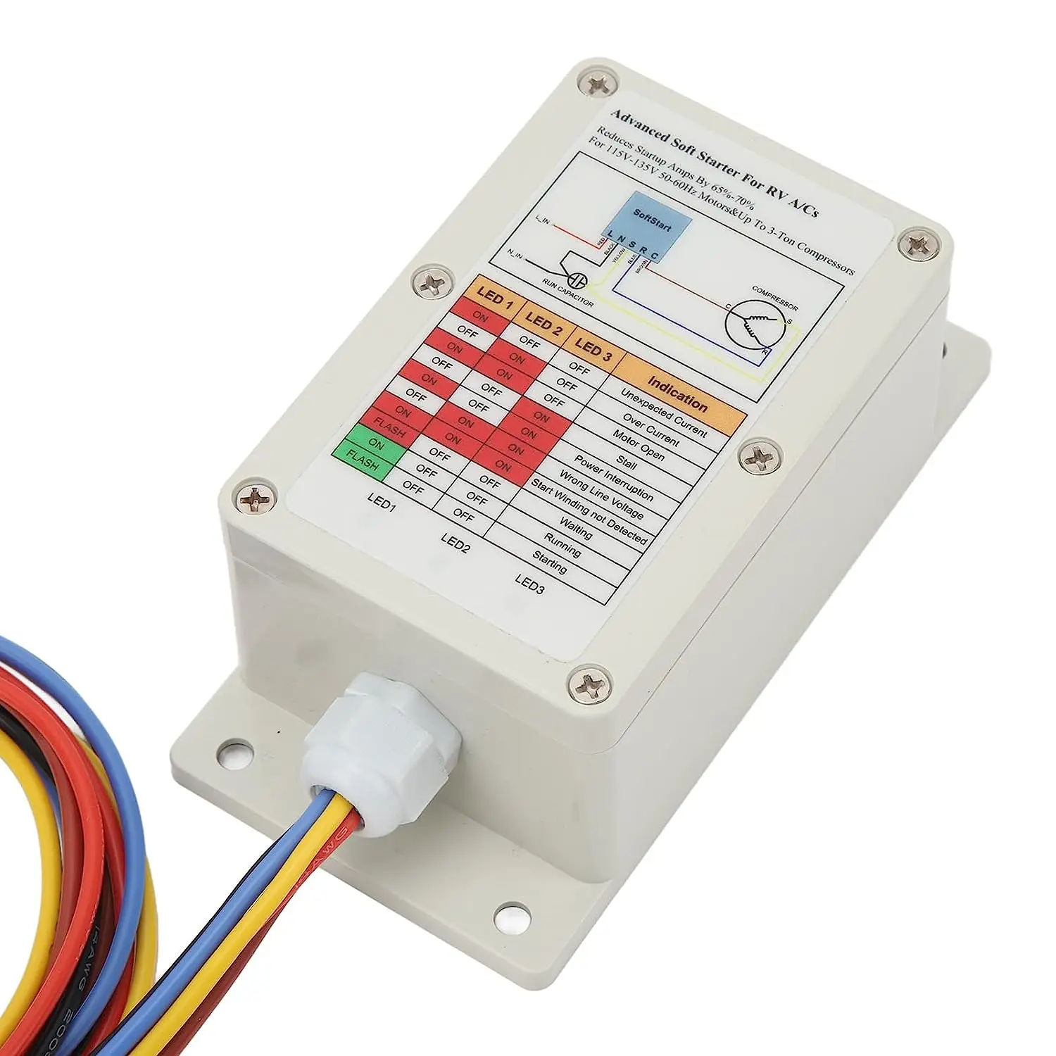 High Performance RV AC Soft Starter RV Air Conditioner Soft Start Kit Reduces Energy Consumption for 115V-135V 50-60Hz Motors