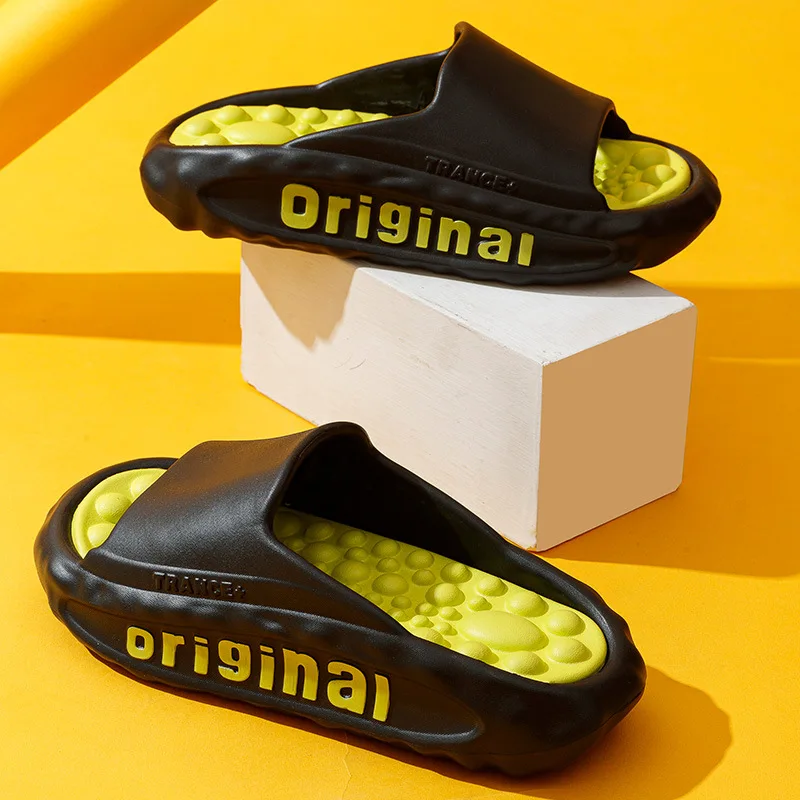 Women Summer Thick Slippers Man Pellet Massage Bottom Slides Home Anti-Slip Bathroom Bath Slippers Couples Campus Beach Sandals