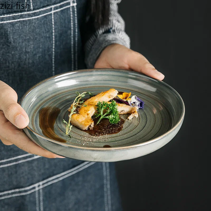 Винтажная Резьбовая керамическая плоская тарелка для стейка десертная тарелки