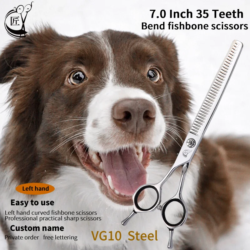 Crane 7.0 Inch Left Handed Scissors Pet Dog Grooming Curved Chunker Shears JP VG10 Stainless Steel 35 Teeth Cut Rate 65%