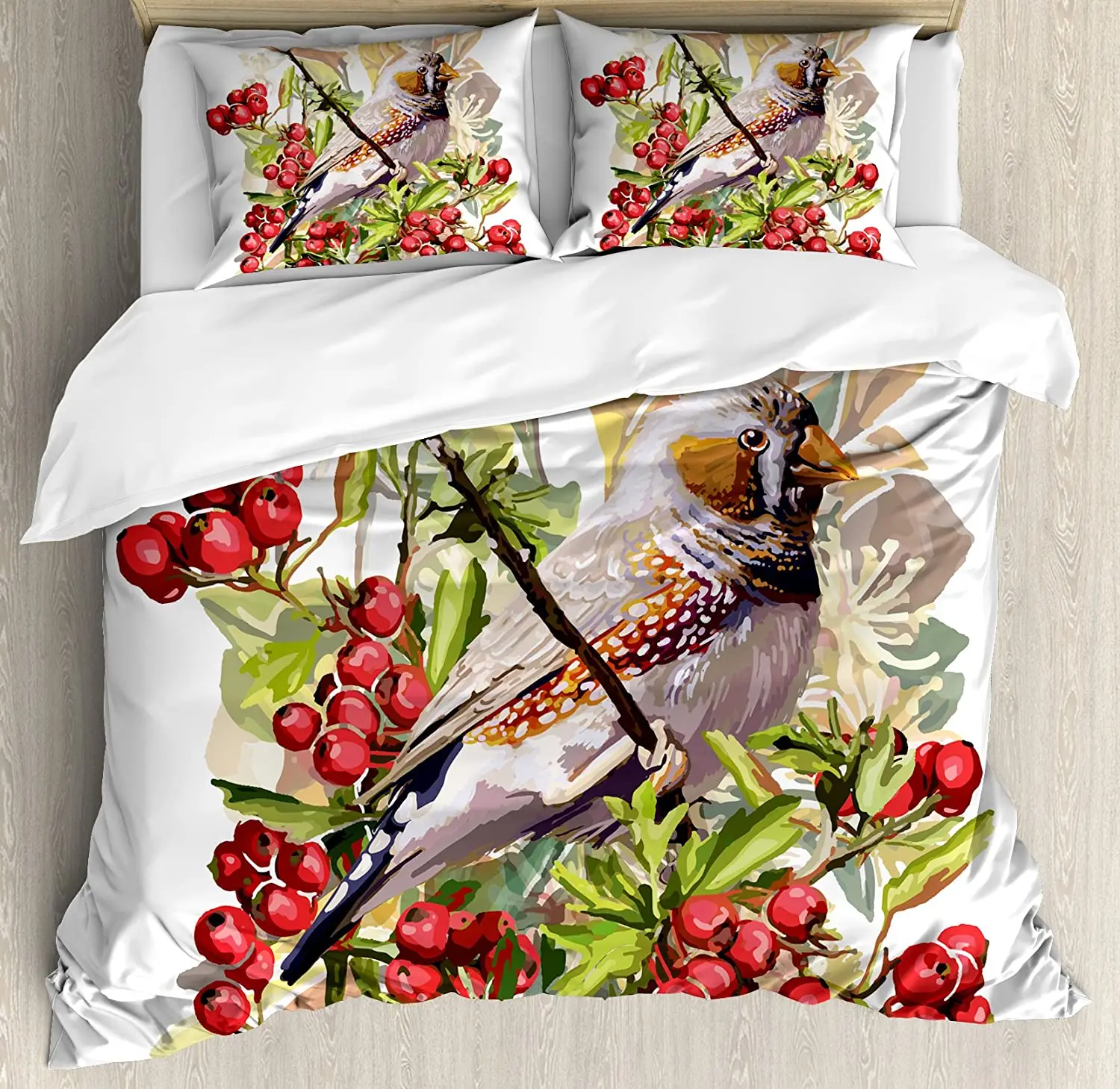 

Комплект постельного белья Rowan из 3 предметов, Комплект постельного белья с красочными птичьими цветами и кустарниками Рубика, пододеяльник...