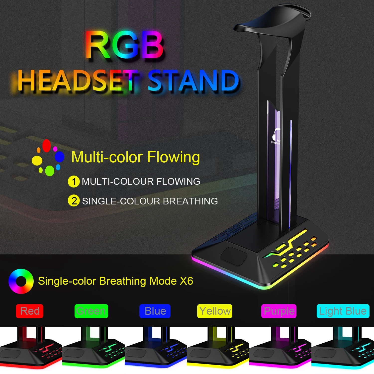 Colorful RGB Headset Bracket with Type-c USB Ports Color-Cha