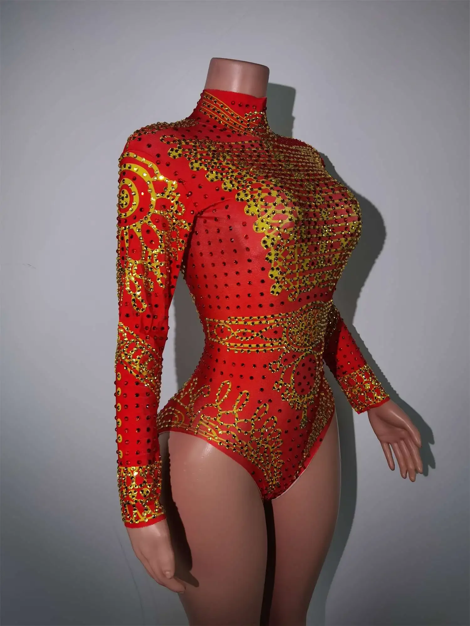 Блестящий женский красный комбинезон с кристаллами женская одежда для