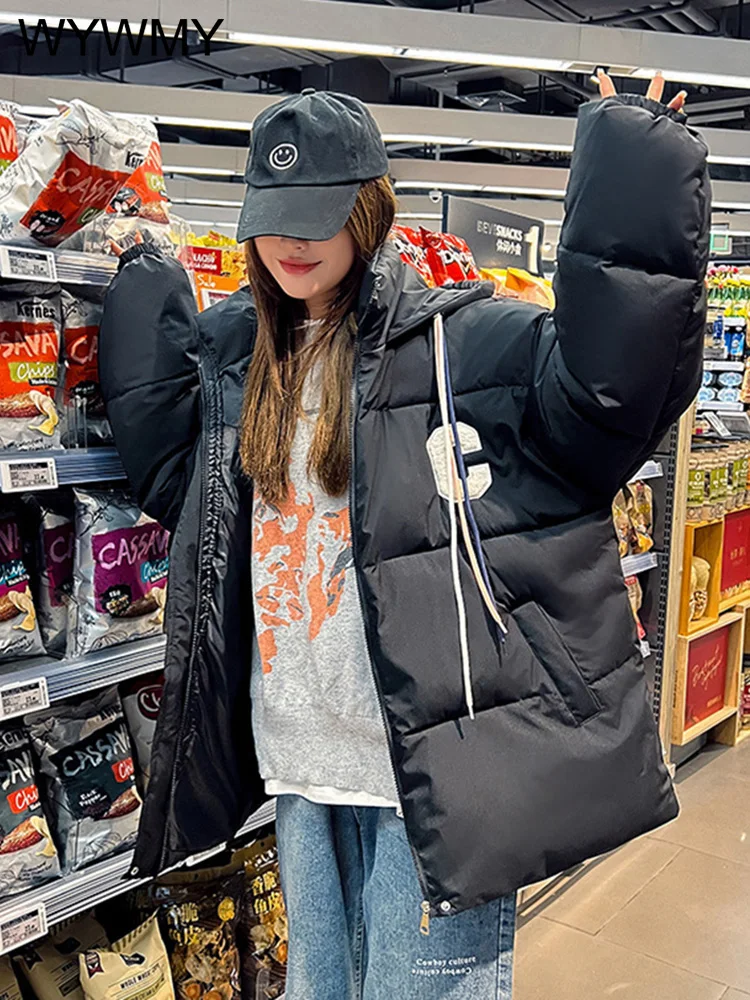 WYWMY Winter Jacket Women Parkasa Candy Color Draw String Loose Thick Warm Down Jacket Female Casual Thicken Hooded Bread Coat