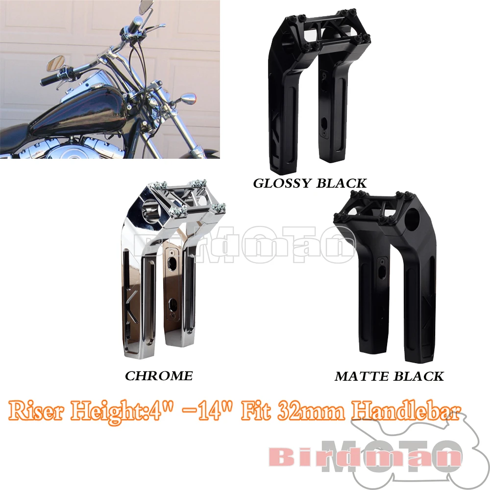 

Club Style Risers 4" 6" 8" 10" 12" 14" Pullback Handlebar Riser 1-1/4" 32mm Clamp For Harley Dyna Street Bob Sportster Softail