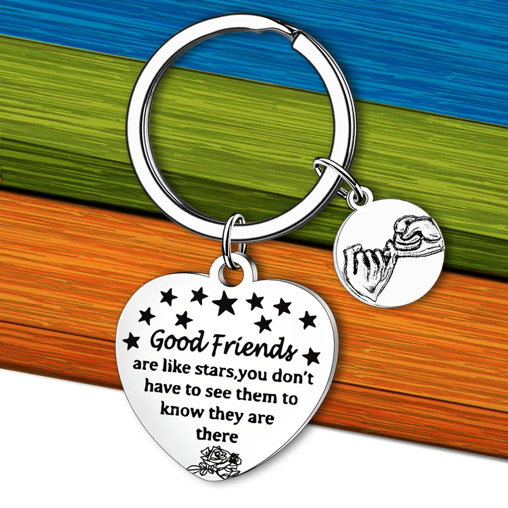 

2022 Stainless Steel Keychain Jewelry Good Friend Heart Shaped Friend Gift Rose Pull Hook Inspirational Encouragement Pendant