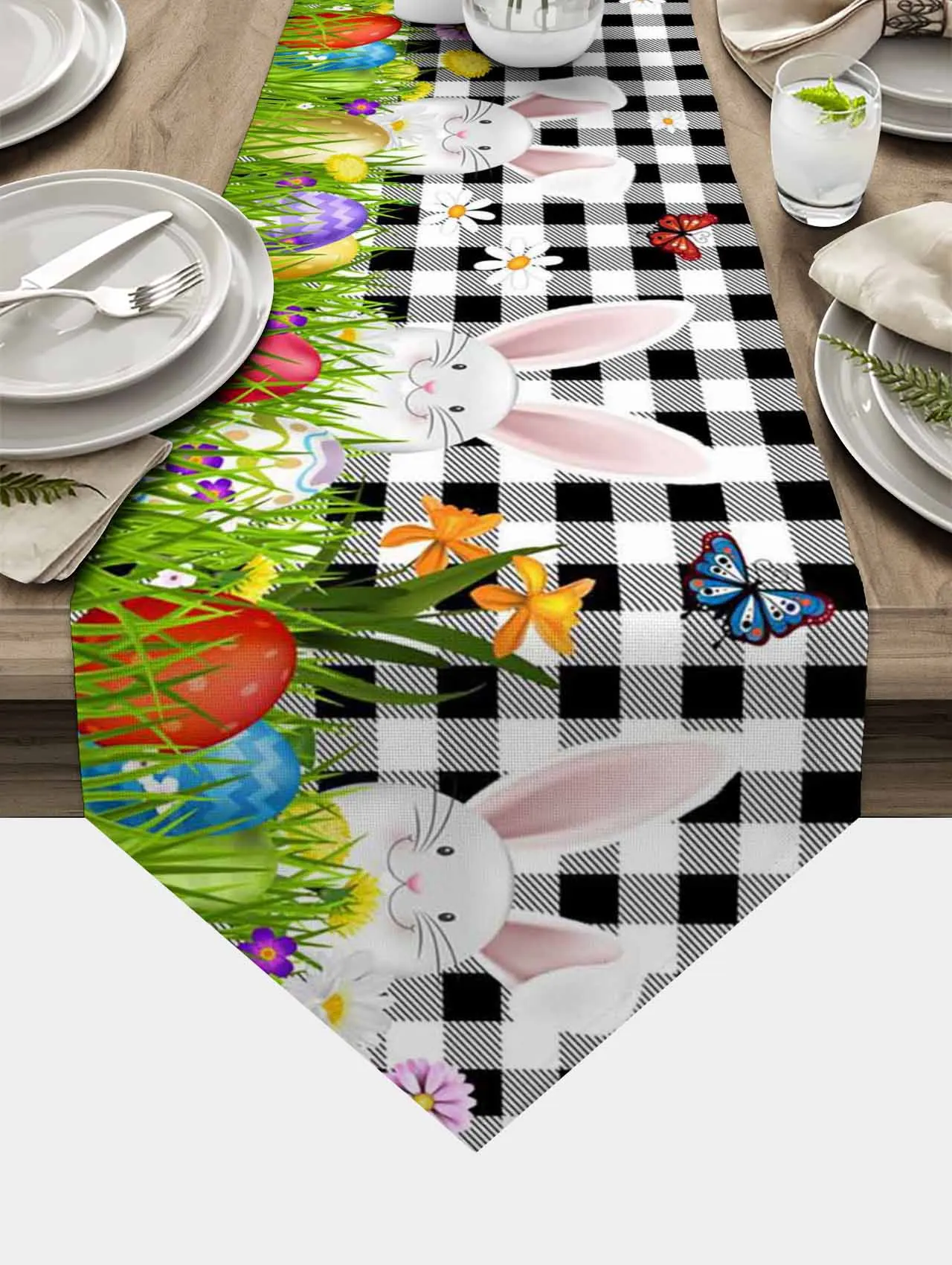 

Easter Bunny Egg Flower Table Runner Easter Party Table Decoration Tablecloth Home Kitchen Dining Tea Table Runner