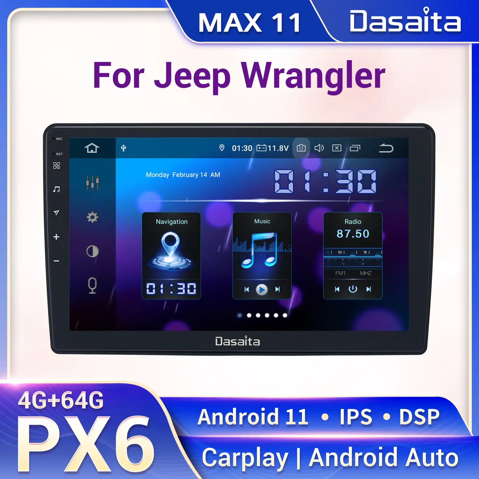 

Dasaita Android11 Multimedia Player for Jeep Wrangler 2011 2012 Stereo Android Auto Carplay IPS 1280*720 DSP AHD Radio