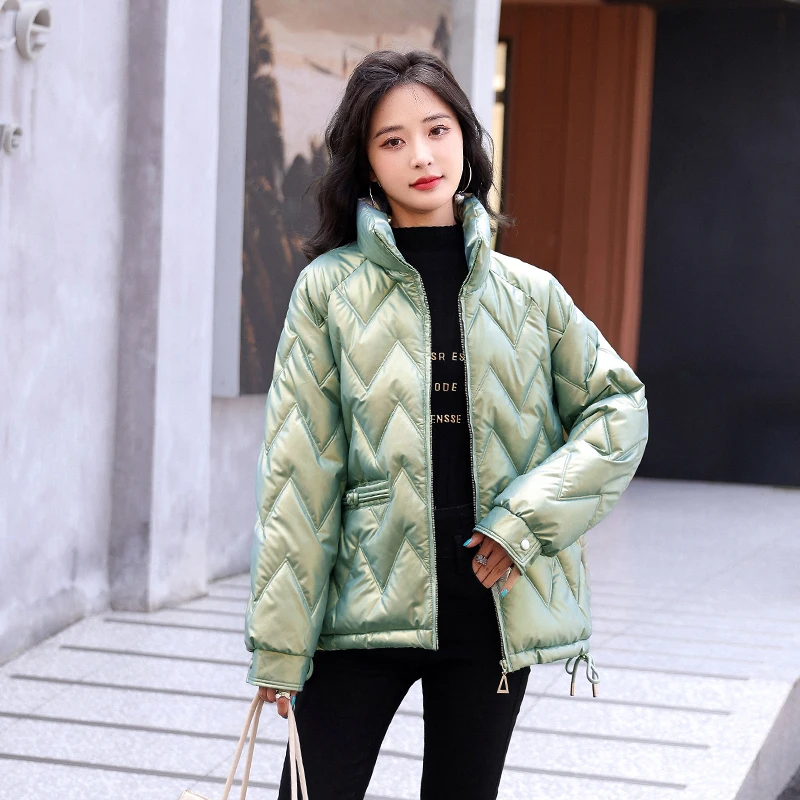 Winter Clothes Women Stand Collar Fashion Shining Parkas Female Cotton Padded Warm Coat Solid Winter Jacket for Women